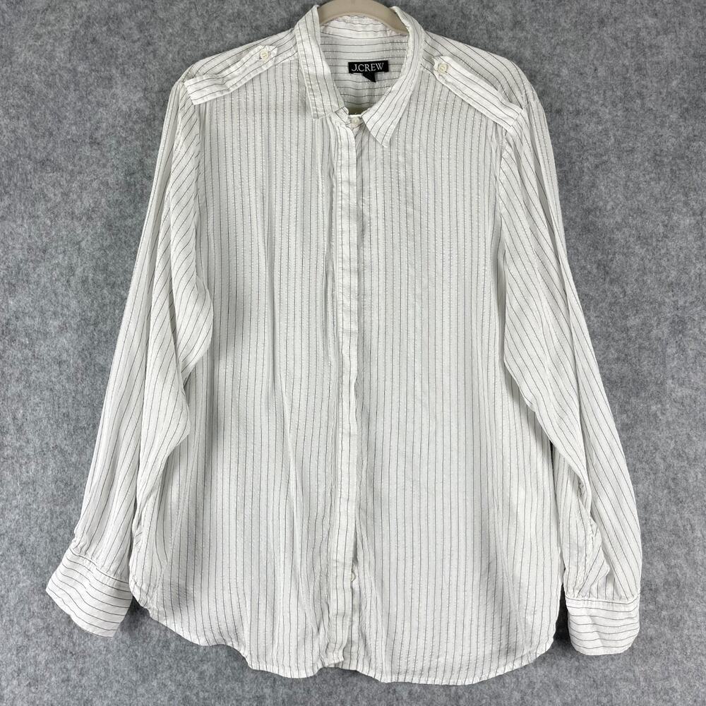 J Crew Textured Drapey Button Up Shirt Womens 3X‎ White Striped Lightweight